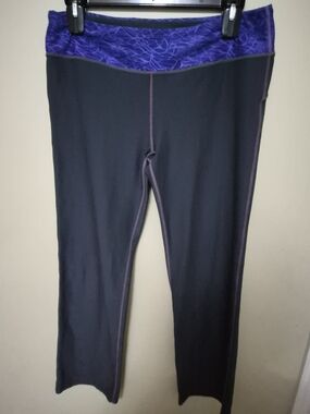 Mondetta Black Swim Leggings with Purple Patterned Waistband